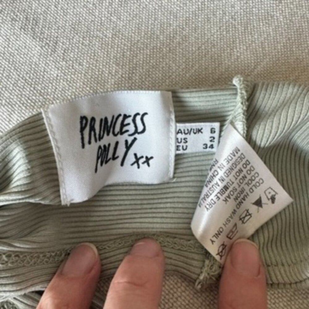 Princess Polly Ribbed Strapless Set – Top & Pants, Sage Green, Size 2 - Picture 7 of 7